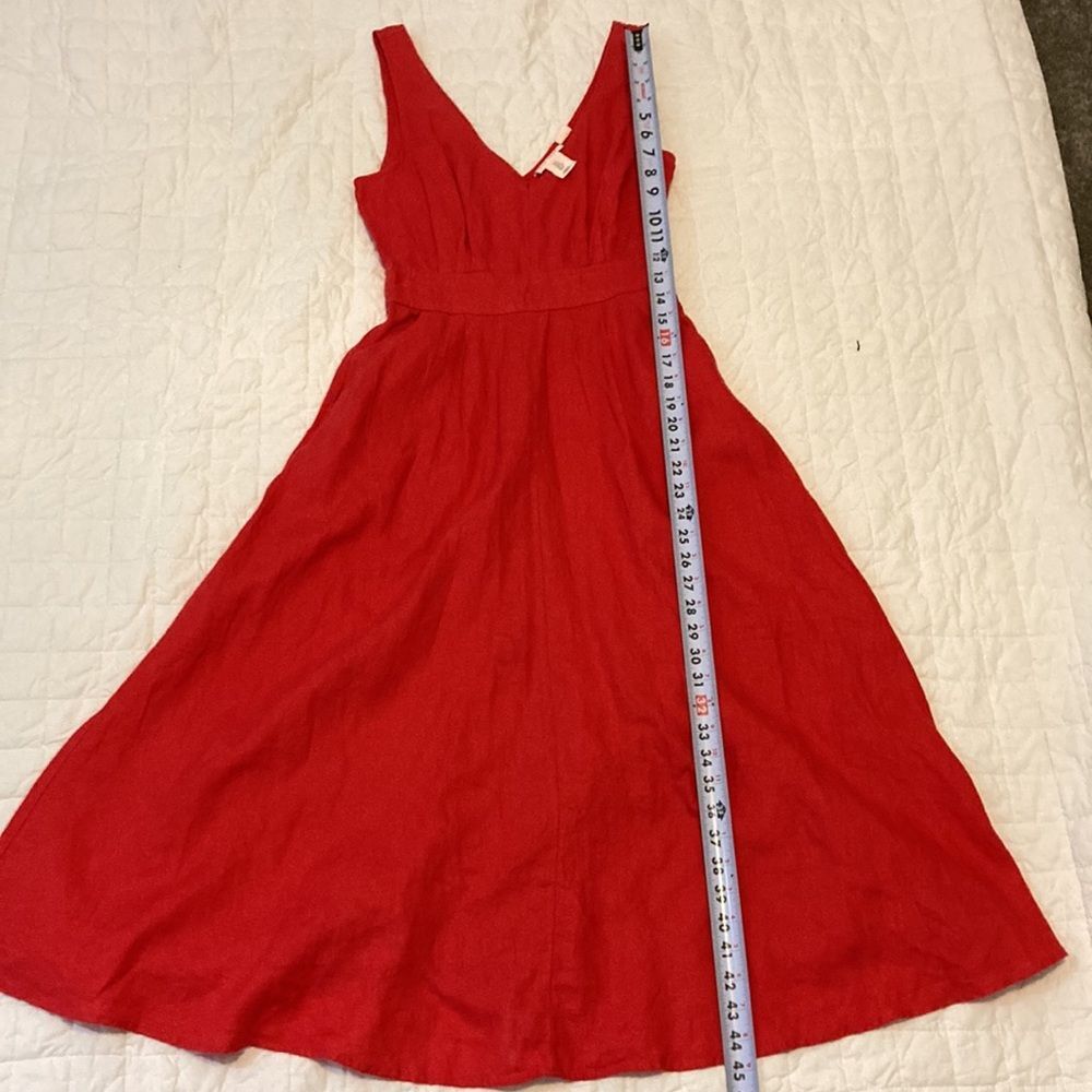 Nicole Miller Linen Red Fit and Flare Midi Dress Pockets Sz 2 - Picture 4 of 7